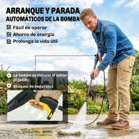 Outsunny Hidrolimpiadora de Alta Presión 1600W 120 Bar con Bomba Boquilla Ajustable y Parada Automática 29,5x22x60 cm Amarillo(m-6)
