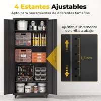 HOMCOM Armario de Herramientas de Acero 180 cm con Ruedas y Estantes Ajustables Negro(m-6)
