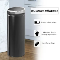 HOMCOM Afvalemmer met Bewegingssensor, roestvrij staal, 30,5 cm x 30,5 cm x 81,5 cm, Zwart(m-4)
