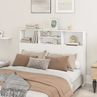 HOMCOM Tête de lit sur pied avec rangements, accessoire de lit 4 compartiments ouverts, 140 x 19 x 103,5 cm, blanc(m-2)