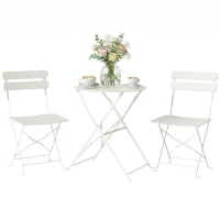 Outsunny 3-teiliges Garten Bistro Set Klappbar Bistrotisch mit 2 Stühlen Lamellen-Sitz Doppelt X-Beine Cremeweiß(m-12)
