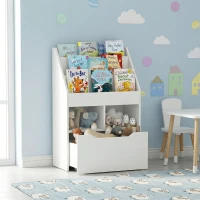 HOMCOM Bibliothèque étagère Multi-Rangement 3 étagères 2 niches Grand tiroir en bois Blanc(m-10)