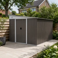 Outsunny Metalen Tuinschuur Metaal, Met Dubbele Vergrendelbare Deuren, 2,8x3,45x2,01m, Grijs(m-2)
