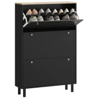 HOMCOM Meuble à Chaussures 24 Paires, Armoire à Chaussures Étroite avec 3 Tiroirs Rabattables, Étagères Réglables, Noir(m-12)