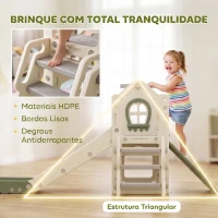 AIYAPLAY Escorrega Infantil Dobrável 4 em 1 com Trepador, Aro de Basquetebol, Bola, Arrumação e Degraus Creme(m-7)
