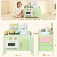 Set Bucătărie de Jucărie din Lemn AIYAPLAY pentru Copii de la 3+ Ani cu 15 Accesorii, Verde(m-3)