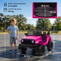 HOMCOM Coche Eléctrico para Niños de +3 Años Vehículo Todoterreno de Batería 12V con Control Remoto 100x65x72 cm Rosa(m-3)