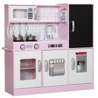 AIYAPLAY Speelkeukenset met Potten, Krijtbord, Telefoon, IJsmachine, Fornuis, 83,8 x 26,8 x 81 cm, Roze(m-10)
