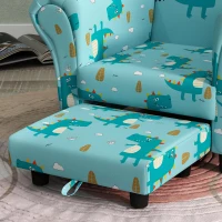 AIYAPLAY 2 Piece Kids Sofa Set with Dinosaur Design, Wooden Frame, for 1.5-3 Years Old, Blue(m-9)