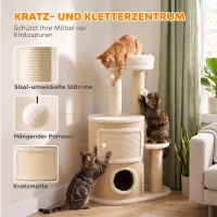 PawHut Krabpaal met 2-laags kattenhol, sisal krabpalen, platform, sisalbord en speelbal, voor katten tot 5 kg(m-5)