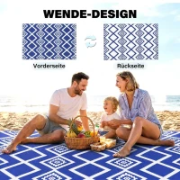 Outsunny Terrasvloerkleed voor buiten, weerbestendig, modern ontwerp, 182 cm x 274 cm x 0,3 cm, Blauw + Wit(m-7)