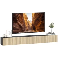 HOMCOM Meuble TV suspendu 140cm, meuble télé pour téléviseur 72 pouces, 2 portes rabattables, 140x25x22cm, bois naturel et noir(m-11)