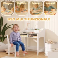 AIYAPLAY Set Scrivania e Sedia per Bambini 3-8 Anni con 3 Scomparti Aperti, Bordi Arrotondati, in Legno, Color Legno(m-4)