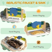 AIYAPLAY Mud Kitchen with Working Faucet, Kids Play Kitchen with Flower Pots, Kitchen Accessories, Planting Tools, Blue(m-4)