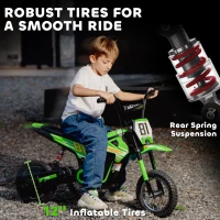 AIYAPLAY Kids Electric Motorbike, 24V Ride On Motorcycle with 3 Speeds and Rear Suspension, Dirt Bike for 8-12 Years Old, Green(m-6)