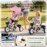 HOMCOM Metal Frame 6 in 1 Baby Push Tricycle with Parent Handle for 1-5 Years Old, Pink(m-7)