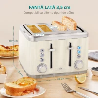 HOMCOM Fierbător 1,7 L 2200 W cu funcție de fierbere rapidă, filtru anticalcar și prăjitor cu 4 fante și 7 trepte de rumenire, alb-crem(m-7)