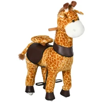 HOMCOM Cavallo a Dondolo con Ruote a Forma di Giraffa per Bambini da 3-6 Anni, 70x32x87cm, Giallo(m-1)