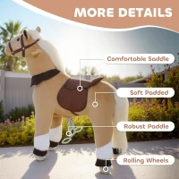 AIYAPLAY Rocking Horse, Plush Ride On Horse with Rolling Wheels & Saddle, Ride On Pony Toy for Kids 3-5 Years, Up to 25kg, Brown(m-6)