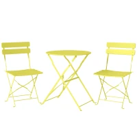 Outsunny 3-teiliges Garten Bistro Set Klappbar Bistrotisch mit 2 Stühlen Lamellen-Sitz Doppelt X-Beine Gelb(m-1)