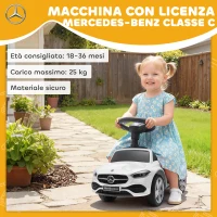 AIYAPLAY Macchina per Bambini Licenza Mercedes Benz con Clacson e Spazio Portaoggetti, 65x28x39 cm, Bianco(m-3)