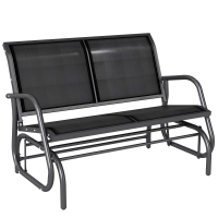 Outsunny Banc Bascule Jardin 2P Confort Métal Textilène Noir