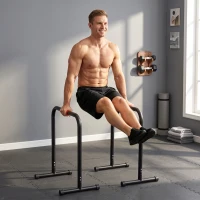 HOMCOM Barras Paralelas Training Soporte con Mango Extra Ancho para Flexiones Inclinadas Musculación Calistenia Dips 63x41x73 cm Negro(m-2)