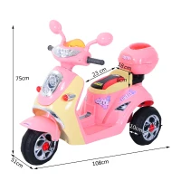 HOMCOM Kids Electric Ride On Toy Car 6V Electric Motorbike with Chargeable Battery Headlight and Music for 3-5 Years - Pink(m-3)