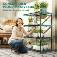 Outsunny Étagère à fleurs en acier 4 niveaux intérieur et extérieur support de plantes pour jardin balcon salon 67x49x105cm vert(m-4)