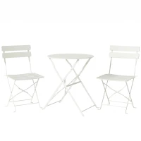 Outsunny 3-teiliges Garten Bistro Set Klappbar Bistrotisch mit 2 Stühlen Lamellen-Sitz Doppelt X-Beine Cremeweiß(m-1)