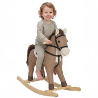 AIYAPLAY Schaukelpferd mit Sound und Sicherheitsgriffen, Reitpferd mit Holzgestell für Kleinkinder von 12–36 Monaten, Dunkelbraun(m-12)