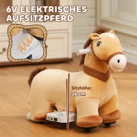 AIYAPLAY 6V elektrisch speelpaard voor kinderen, op batterij, met muziek en vooruitrijfunctie, 18-36 maanden, bruin(m-4)