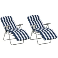 Outsunny Tuinstoel 2x Inklapbaar 60x75x104cm, Verstelbare Rugleuning, 5 Standen, Blauw Wit(m-11)
