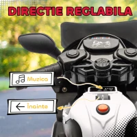AIYAPLAY Motocicletă electrică pentru copii 6V cu roți ajutătoare detașabile, faruri și muzică, vârsta 18-36 luni, alb(m-4)