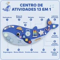 AIYAPLAY Quadro Sensorial Montessori Baleia Busy Board 13 em 1 para Crianças +2 Anos, Azul(m-4)