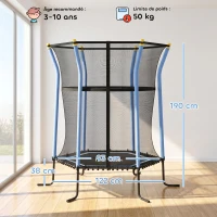 HOMCOM Trampoline pour enfant 1,22 x 1,11 x 1,9 m filet de sécurité porte zippée 6 poteaux rembourrés inclus bleu noir(m-3)