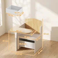 AIYAPLAY Kids Table and Chair Set, Children Desk and Chair with Storage Bins for Playing, Reading, Painting, for Ages 3-5, White(m-3)