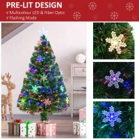 HOMCOM 4FT Green Fibre Optic Artificial Christmas Tree Xmas Colourful LED Scattered Tree with Snowflakes Ornaments Fireproofing(m-4)