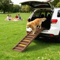 PawHut Dog Car Ramp with Anti-Slip Steps, 10-Steps Pet Stairs for Pets to Access Cars and High Beds, Brown(m-14)