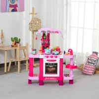 HOMCOM Cuisine pour Enfant Recettes Jeu d'imitation 38 Accessoires Inclus Sons et lumières polypropylène Rose(m-9)