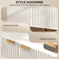 HOMCOM Meuble TV banc TV pour téléviseur jusqu'à 70 pouces - placard à 2 portes cannelées, compartiment ouvert et passe-câbles(m-4)