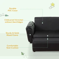 HOMCOM Kids Sofa Bed Kids Twin Sofa Toddler Chair 2 Seater Kids Twin Sofa Chair Boys Girls Couch w/ Footstool (Black)(m-6)