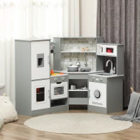 AIYAPLAY Cozinha de Madeira para Crianças com Sons Forno Lavatório Micro-Ondas Máquina de Gelo e Acessórios 110x80x91 cm Cinza(m-10)