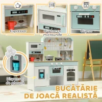 AIYAPLAY Bucătărie de Jucărie pentru Copii 3+ Ani din Lemn, Aragaz Interactiv, Cuptor și Mașină de Cafea, Alb(m-5)