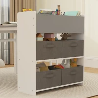 AIYAPLAY Set Tavolo e Sedie per Bambini con 2 Sedie e Tavolino Contenitore, in Legno e Tessuto non Tessuto, Grigio e Bianco(m-8)