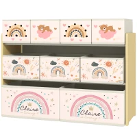 AIYAPLAY Étagère de rangement enfant étagère à 3 niveaux avec 9 boîtes en tissu non tissé 93 x 30 x 70 cm jaune(m-12)