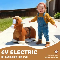 AIYAPLAY Cal Electric pentru Copii cu Pedale, Roți și Sunete, din Pluș și Metal, 74x34x51 cm, Maro(m-4)
