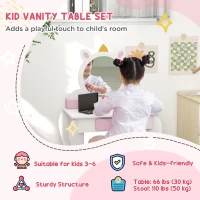 ZONEKIZ Kids Bedroom Furniture Set with Kids Dressing Table with Mirror and Stool, Toddler Bed Frame for 3-6 Years, Unicorn Design(m-7)