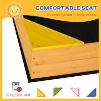 Outsunny Kids Wooden Sand Pit, Children Sandbox, with Four Seats, Non-Woven Fabric, for Gardens, Playgrounds(m-5)