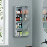 HOMCOM Armoire à Pharmacie 3 étagères 4 Niveaux 30L x 12l x 60H cm Porte Verre trempé Symbole Croix Acier Inoxydable brossé(m-2)